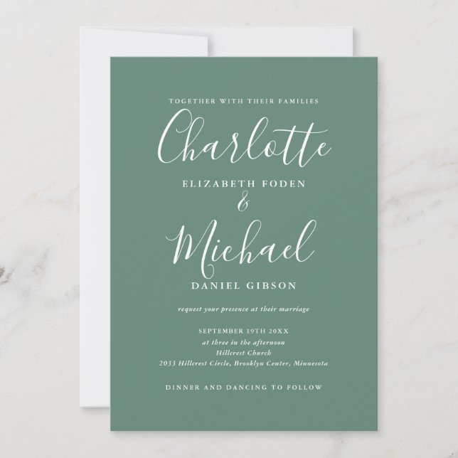 Convites Casamento Código QR Moderno Elegante Verde Eucalip (Frente)