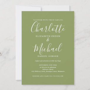 Convites Casamento Código QR Moderno Elegante Verde Musgo