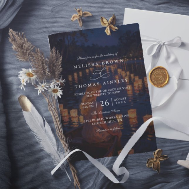 Convites Casamento Código QR Moderno Lanternas Emaranhadas  (Criador carregado)