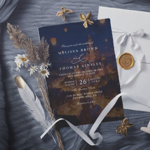 Convites Casamento Código QR Moderno Lanternas Emaranhadas 