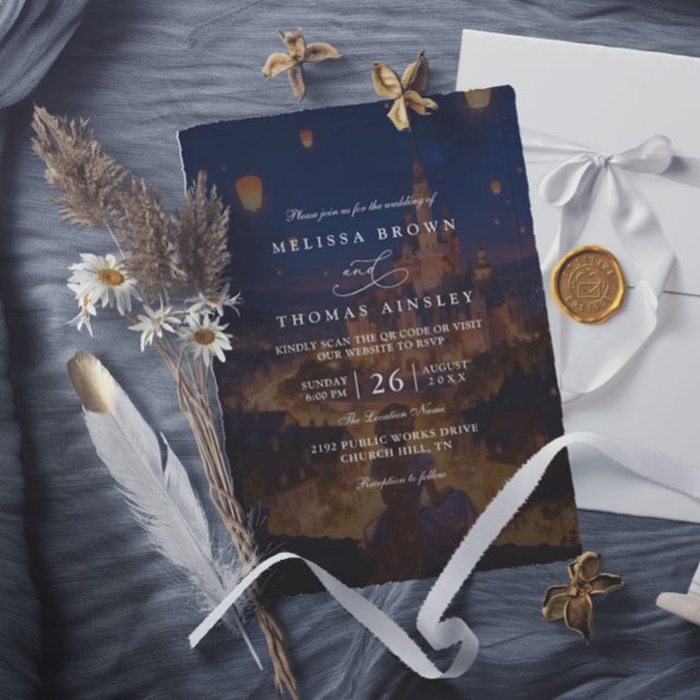 Convites Casamento Código QR Moderno Lanternas Emaranhadas  (Criador carregado)