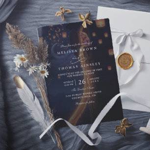Convites Casamento Código QR Moderno Lanternas Emaranhadas