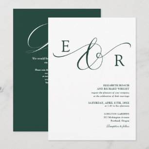 Convites Casamento Código QR Monograma Verde Esmeralda Eleg