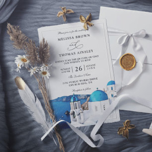Convites Casamento Código QR Orçamento Aquarela Santorini G