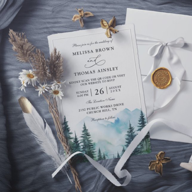 Convites Casamento Código QR Orçamento Árvores Rústicas Mon (Criador carregado)