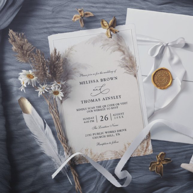 Convites Casamento Código QR Orçamento Boho Floral Pampas E (Criador carregado)