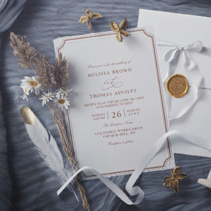Convites Casamento Código QR Orçamento Clássico Marrom Ecru