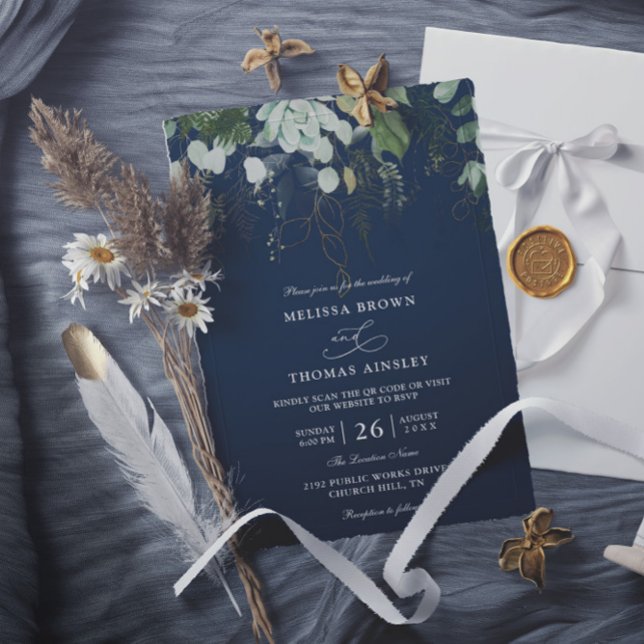Convites Casamento Código QR Orçamento Folha de Ouro Verde  (Criador carregado)