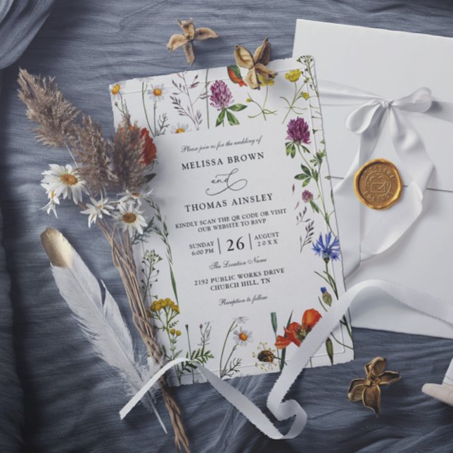 Convites Casamento Código QR Orçamento Moderno Elegante Flo (Criador carregado)