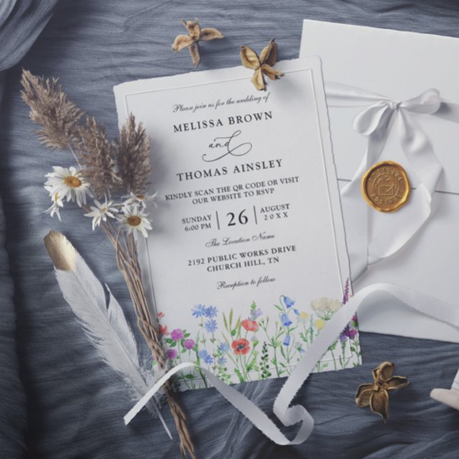 Convites Casamento Código QR Orçamento Moderno Elegante Flo (Criador carregado)