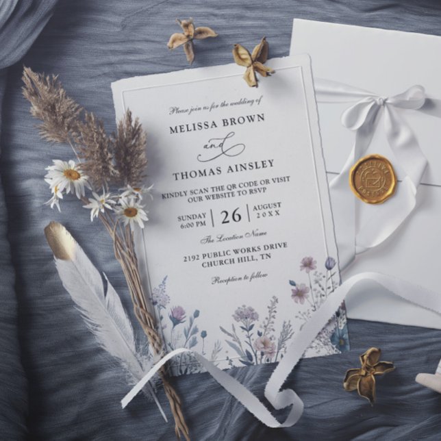 Convites Casamento Código QR Orçamento Moderno Elegante Flo (Criador carregado)