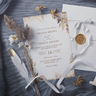 Convites Casamento Código QR Orçamento Moderno Floral Boho
