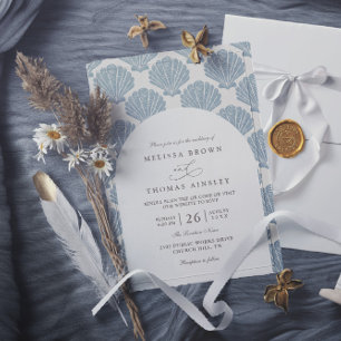 Convites Casamento Código QR Praia de Conchas Elegante Mode
