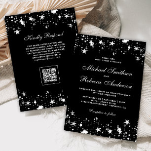 Convites Casamento Código QR Preto Confete Estrelas Pratead