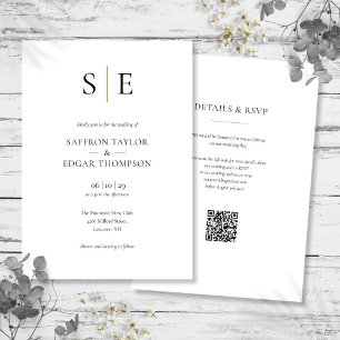 Convites Casamento Código QR Preto Dourado Monograma