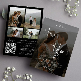Convites Casamento código QR preto e branco em foto
