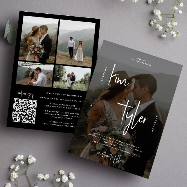 Convites Casamento código QR preto e branco em foto (Criador carregado)