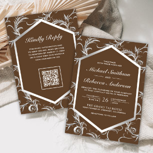 Convites Casamento Código QR Redemoinho Florescer Farinha P