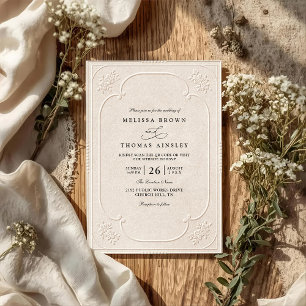 Convites Casamento Código QR Relevo Ornamentado Elegante An