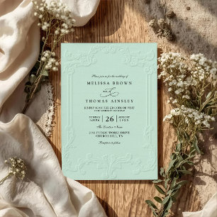 Convites Casamento Código QR Relevo Ornamentado Elegante Vi