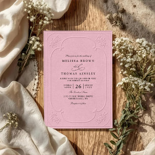Convites Casamento Código QR Relevo Ornamentado Vintage Ele