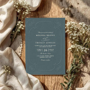 Convites Casamento Código QR Relevo Ornate Elegante Vintage