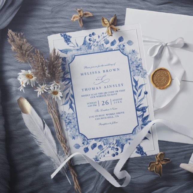 Convites Casamento Código QR Rosa Script de Amor Clássico S (Criador carregado)