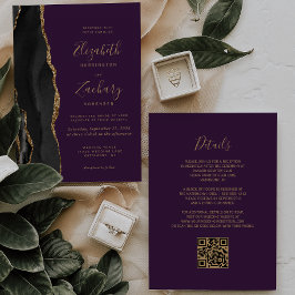 Convites Casamento Código QR Roxo Ágata Ouro Preto