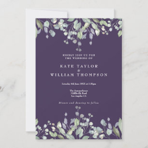 Convites Casamento Código QR Roxo Verde Lilás Floral