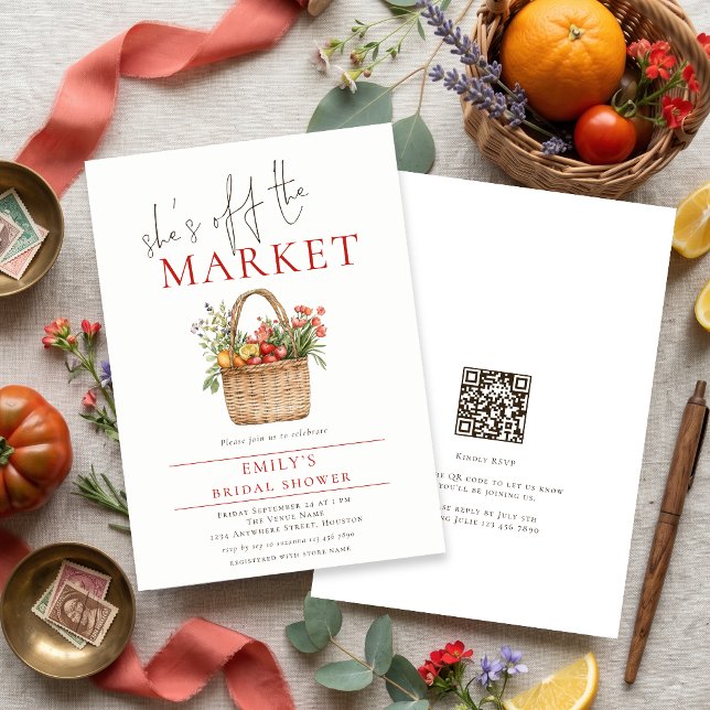 Convites Casamento Código QR Rustic She’s Off the Market No (Criador carregado)