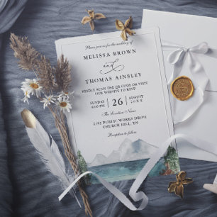 Convites Casamento Código QR Rústico Boho Lago Floresta Mon