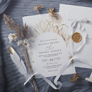 Convites Casamento Código QR Rústico Boho Protea Grama das