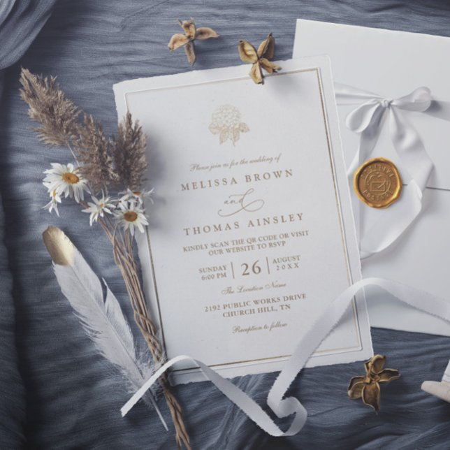 Convites Casamento Código QR Rústico Flor de Hortênsia Mini (Criador carregado)