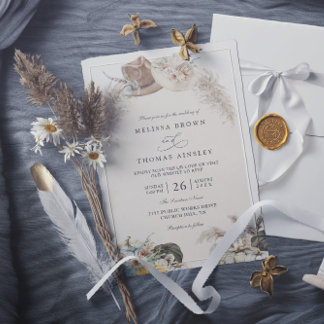 Convites Casamento Código QR Rústico Floral Boho Capim dos 