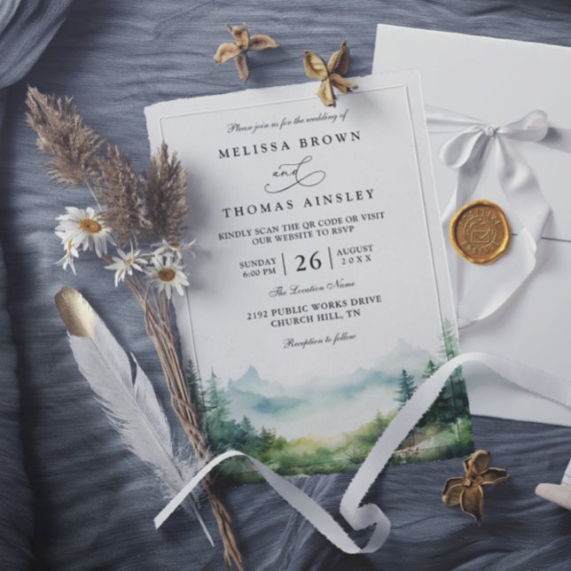 Convites Casamento Código QR Rústico Floresta Árvores Monta (Criador carregado)