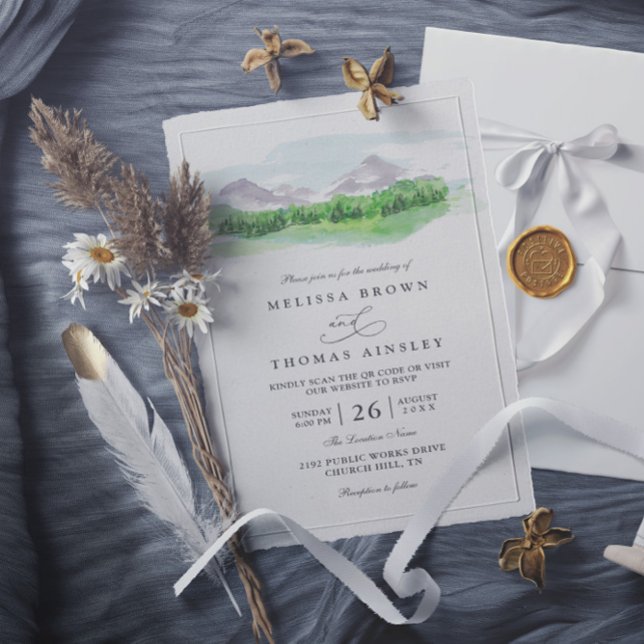 Convites Casamento Código QR Rústico Floresta de Pinheiros  (Criador carregado)