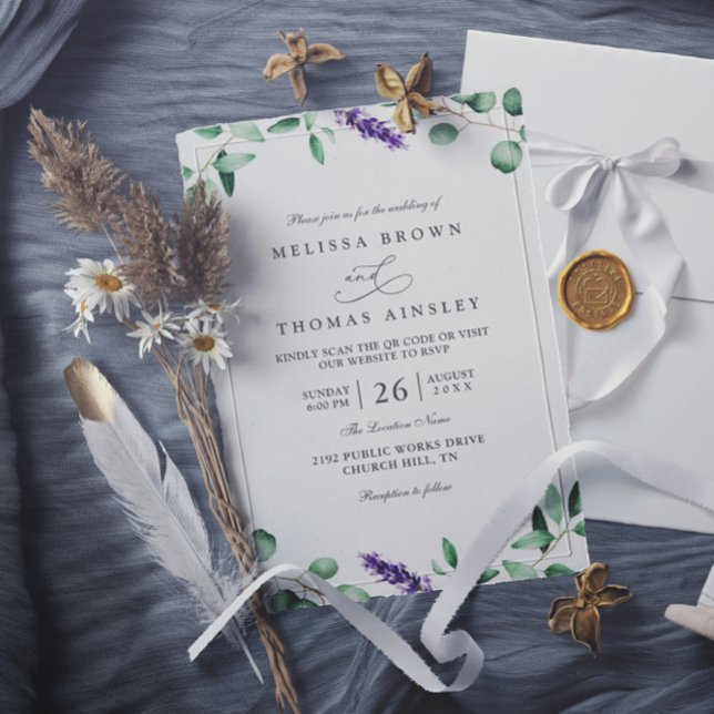 Convites Casamento Código QR Rústico Lavanda Roxa (Criador carregado)