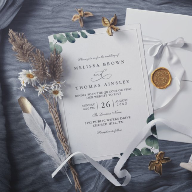 Convites Casamento Código QR Rústico Moderno Elegante Eucal (Criador carregado)