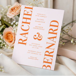 Convites Casamento Código QR Tipografia Rosa e Laranja Esti