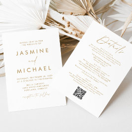 Convites Casamento Código QR Tudo Em Um Roteiro Dourado Mod