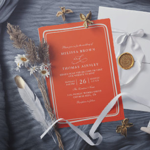 Convites Casamento Código QR Único Retro Laranja Brilhante