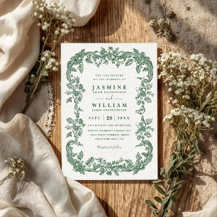 Convites Casamento Código QR Verde Fé Evergreen Vintage