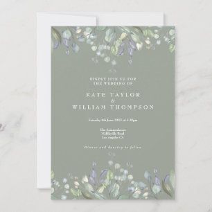 Convites Casamento Código QR Verde Floral Lilás Sage