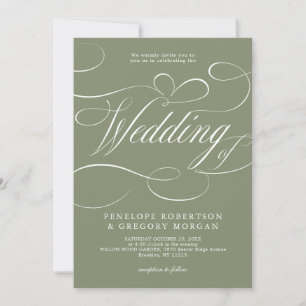 Convites Casamento código QR verde Sage caligrafia moderna