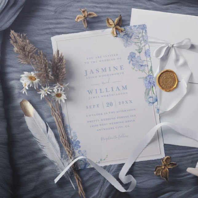 Convites Casamento Código QR Virtual Elegante Aquarela Azul (Criador carregado)