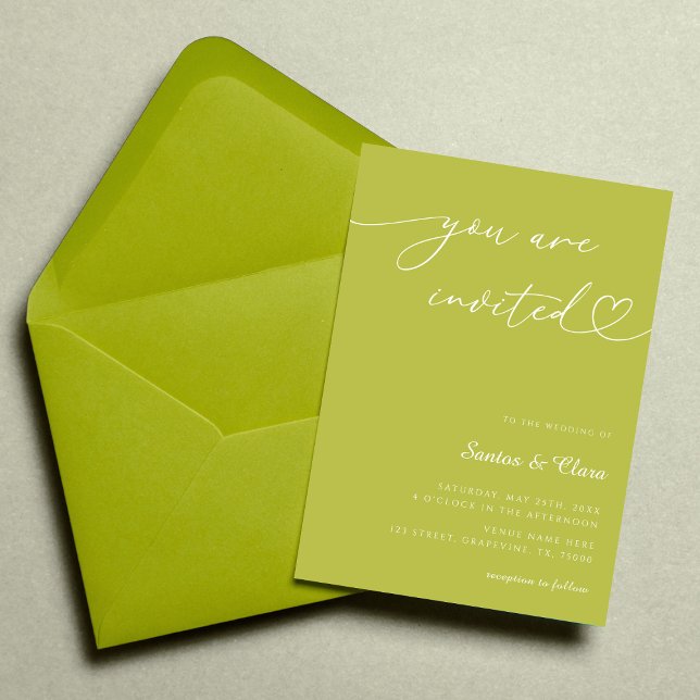 Convites Casamento Colagem de Fotos 3 Script Coração Verde  (Criador carregado)
