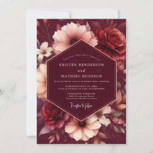 Convites Casamento Colheita Floral Marrom Vermelho Sombrio