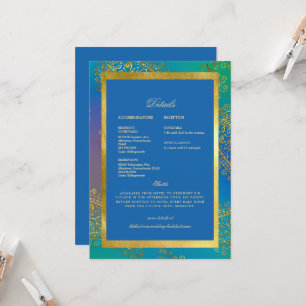 Convites Casamento Colorido Azul e Dourado Real