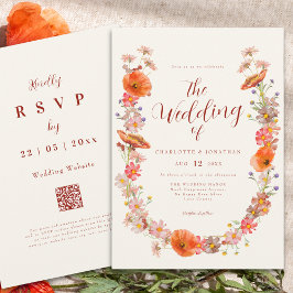 Convites Casamento Colorido Boho de Flores Silvestres de Ou