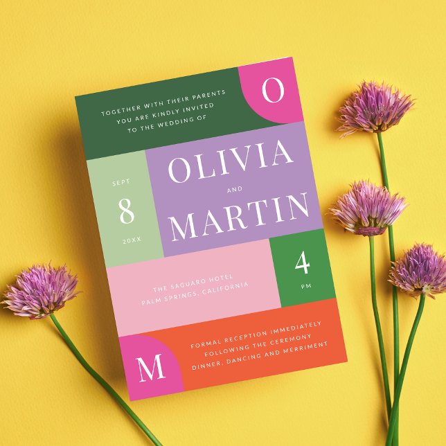 Convites Casamento Colorido Brilhante e Laranja Negrito e R (Criador carregado)